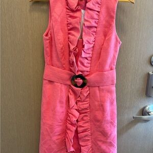 Milly New York Pink Ruffle Front Belted Sheath Dress - Size 2